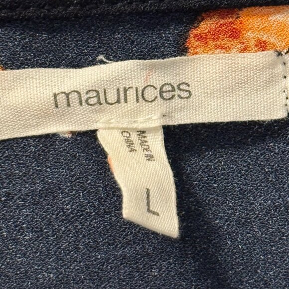 Maurices Womens Floral Peplum Blouse Blue & Orange Sz L Polyester top - Picture 3 of 12